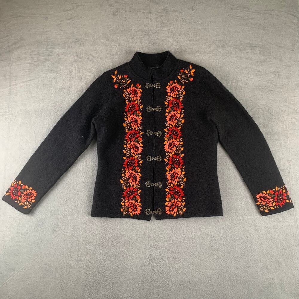 Sarah Spencer Wool Embroidered Floral Jacket Black Boho‎ Cottagecore PS